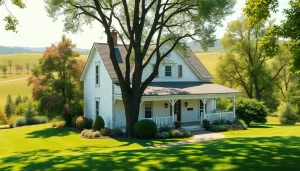 Canton Farmhouse showcasing inviting design amidst lush greenery and blooming gardens.