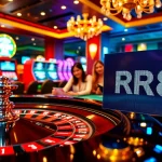 RR88 players enjoying a thrilling game at a luxurious casino table with vibrant poker chips.