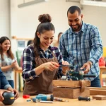 Engaged participants in skilled trades training focus on practical skills in a vibrant classroom.