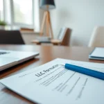 Complete your LLC formation form with ease in a professional office setting.