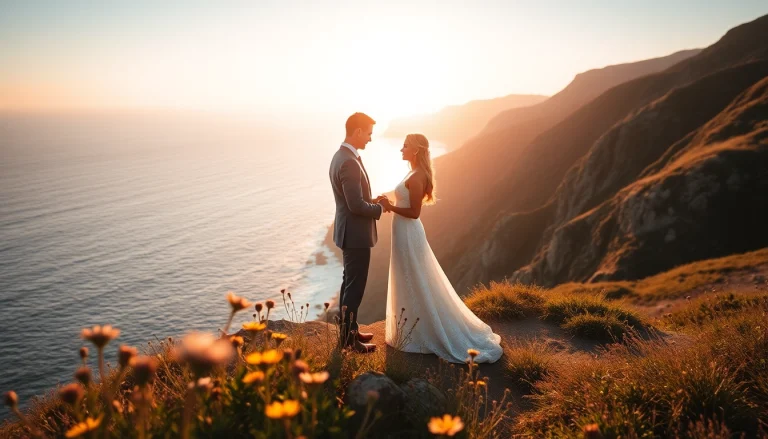 Romantic scene with a couple by the ocean, captured by a Big Sur wedding photographer.