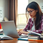 Student studying with resources for Exam help service in a productive, well-lit setting.