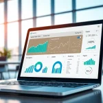 Visualize supply chain AI software analytics on a professional laptop in a bright office setting.