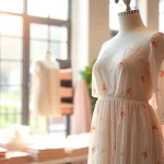 Chiffon jurk elegant gepresenteerd in een boutique met zachte natuurlijke belichting.