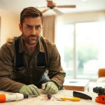 Bed bug exterminator Milwaukee assessing a home for pest issues with professional tools.