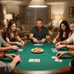 Những người bạn tận hưởng một đêm chơi poker với link m88 không bị chặn hiện rõ trên bài và chip trải dài trên bàn.