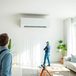 Install daikin mini split ac in a modern interior, showcasing sleek design and bright ambiance.