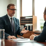 Clearwater truck accident attorney discussing a case with a client in a professional office.