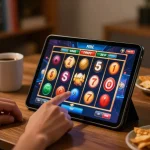 Player engaging with g28 slot game on a cozy tablet setup, showcasing dynamic gameplay.