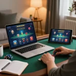 Terlibat dalam poker online strategis dengan paris888 di laptop dan tablet yang ramping, menampilkan permainan yang bertanggung jawab.