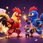 Experience the thrills of mdg188 slot with dynamic fighting roosters and colorful casino elements.