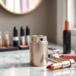 Enhance your makeup experience with a stylish makeup pencil sharpener on a marble vanity.
