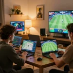 LOTO188 players intensely strategizing bets during live sports matches at home.