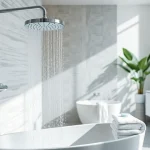 Experience elegant showers Australia with a luxurious rain shower in a modern bathroom setting.