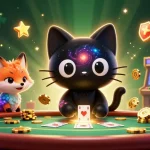 Engage in adult video chat through a lively cosmic gaming scene with animated characters and vibrant visuals.