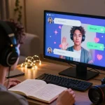 A cozy interaction with a nsfw chat bot on a vibrant digital interface, highlighting user engagement in a warm atmosphere.