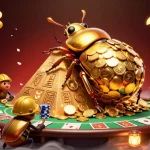 Gioca nei casino crypto mentre una coccinella d'oro rotola monete in una piramide.