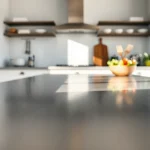 Admire this sleek steel table for kitchen highlighting its modern design and practical use.