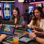 Players enjoying new credit card casinos, showcasing gaming diversity, vibrant atmosphere, and excitement.