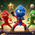 Engage with the Baccarat formula as a team of chameleon ninjas showcases strategy in a vibrant casino scene.