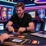 Engaging player at live dealer game in vibrant credit card casinos UK atmosphere.