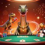 Experience thrilling poker action at M88 asia with a towering brontosaurus dealer and creative card antics.