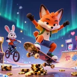 Engage in situs judi bola excitement with a dynamic illustration featuring a skateboarder fox and BMX rabbit.